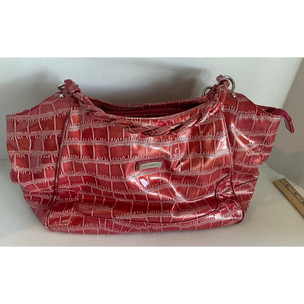 Sag Harbor Red Croc Embossed Shoulder Bag‎ Braided Handle Tote Large Satchel